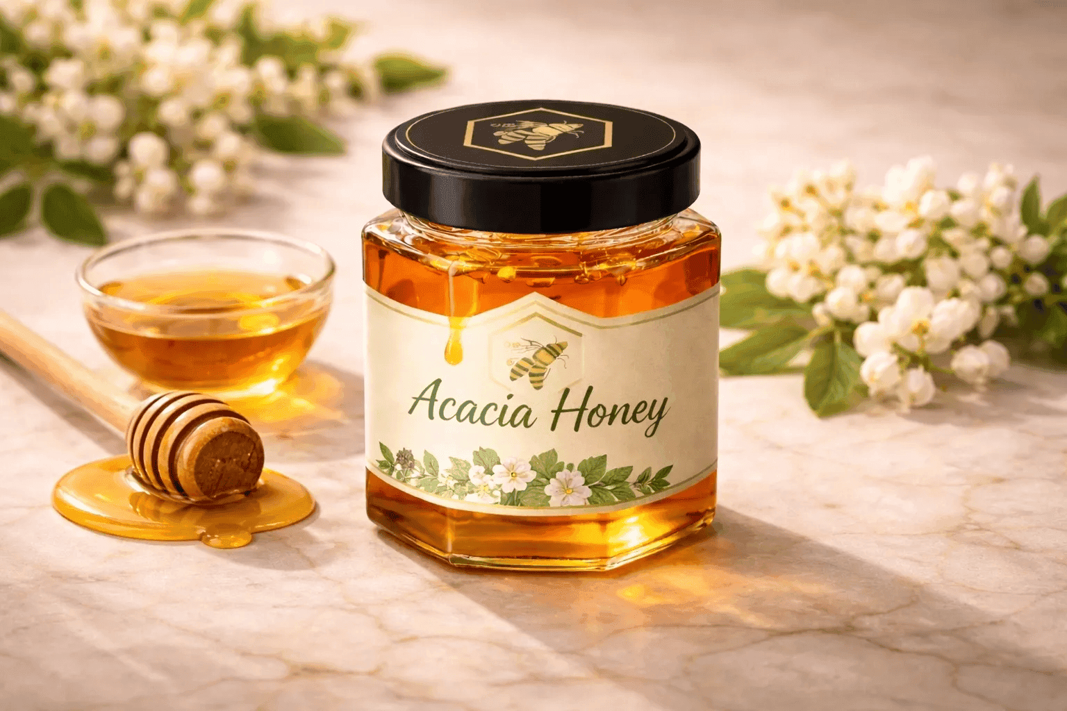 Acacia Honey — Acacia (Babool) tree blossoms monofloral honey, raw and cold-extracted by NectaBee