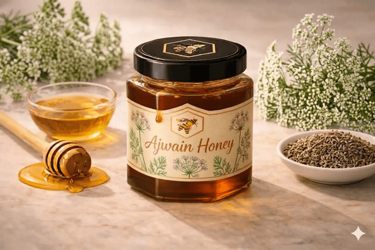 Ajwain Honey — Ajwain (Trachyspermum ammi) blossoms monofloral honey, raw and cold-extracted by NectaBee