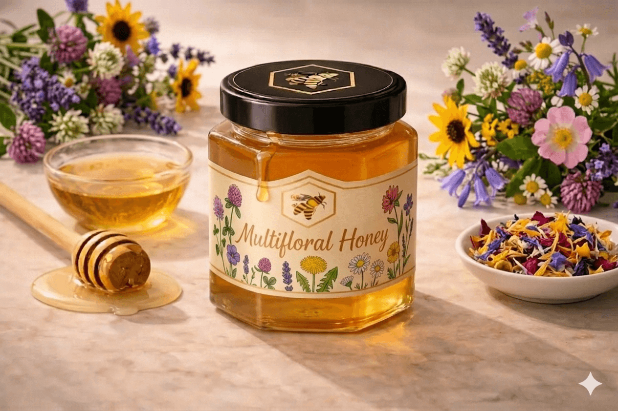 Multiflora Honey — Mixed wildflowers, herbs, and tree blossoms monofloral honey, raw and cold-extracted by NectaBee
